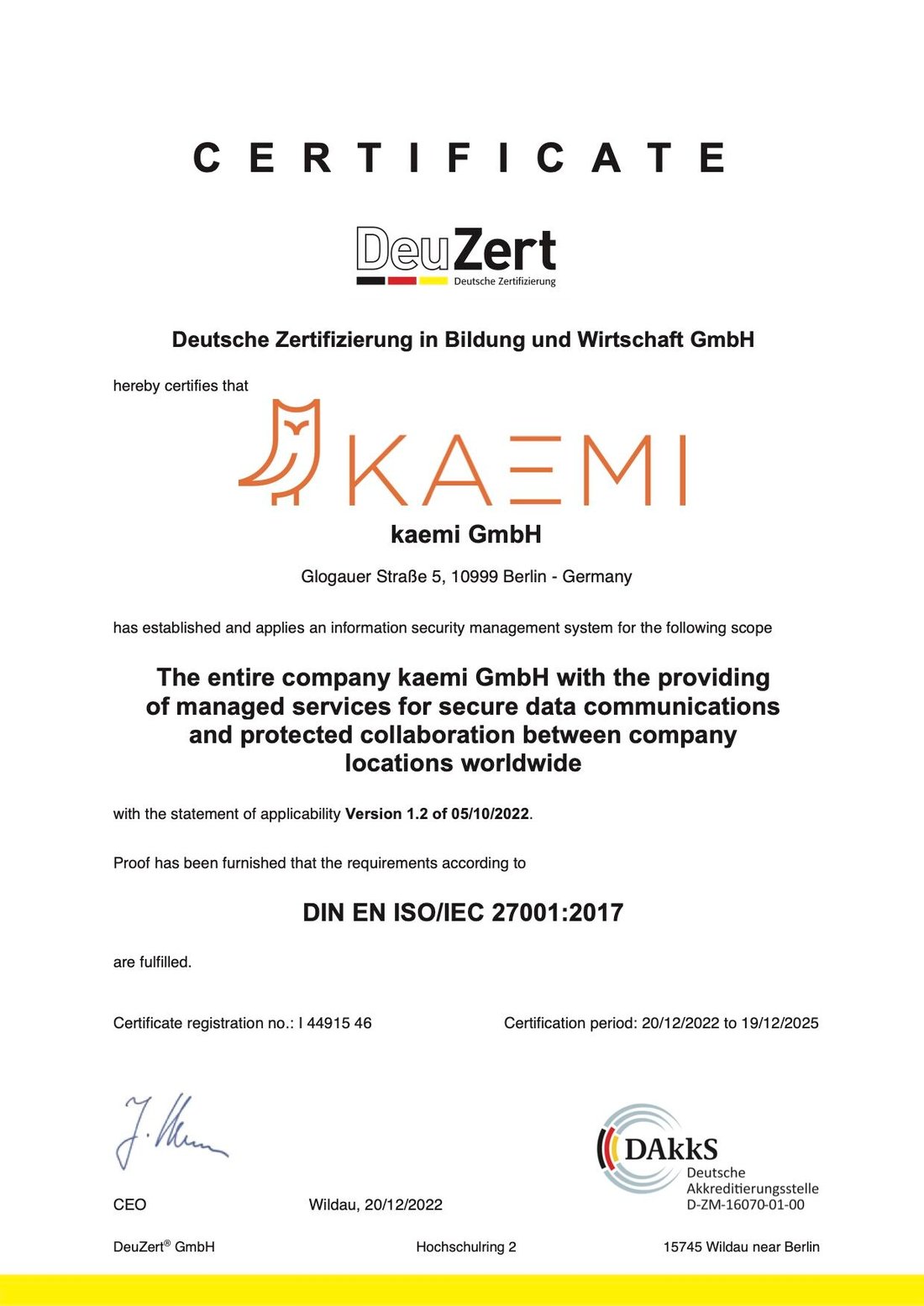 ISO27001_44915 46_Zertifikat_KAEMI_GmbH